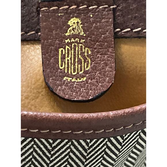Mark Cross Vintage Herringbone Canvas & Leather Crossbody Shoulder Bag Italy - Picture 2 of 11